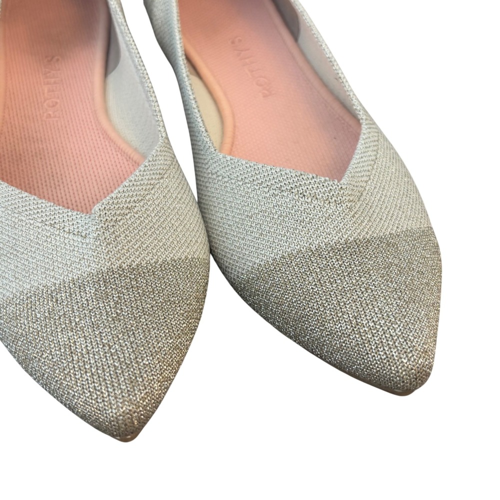 Rothys The Point Metallic Sand Silver Pointed Toe Flats Shoes Womens Size 9 - Picture 8 of 14